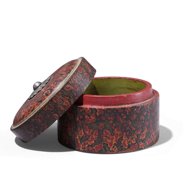 Lid Off View Of Antique Indian Scratchwork Lacquer Pot