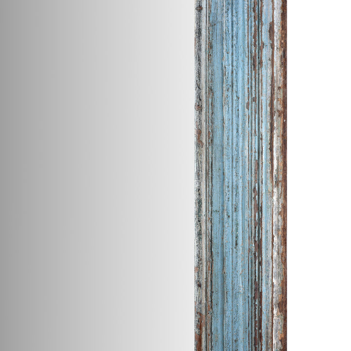 Frame Detail From Blue Painted Mirror Made From Reclaimed Teak | Indigo Antiques