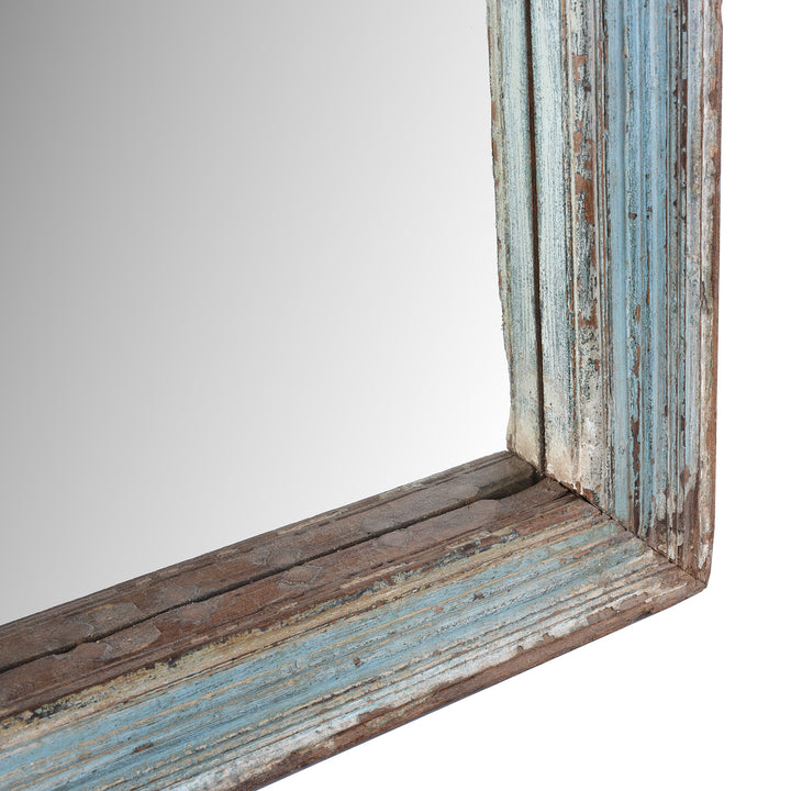 Frame Depth Detail From Blue Painted Mirror Made From Reclaimed Teak | Indigo Antiques