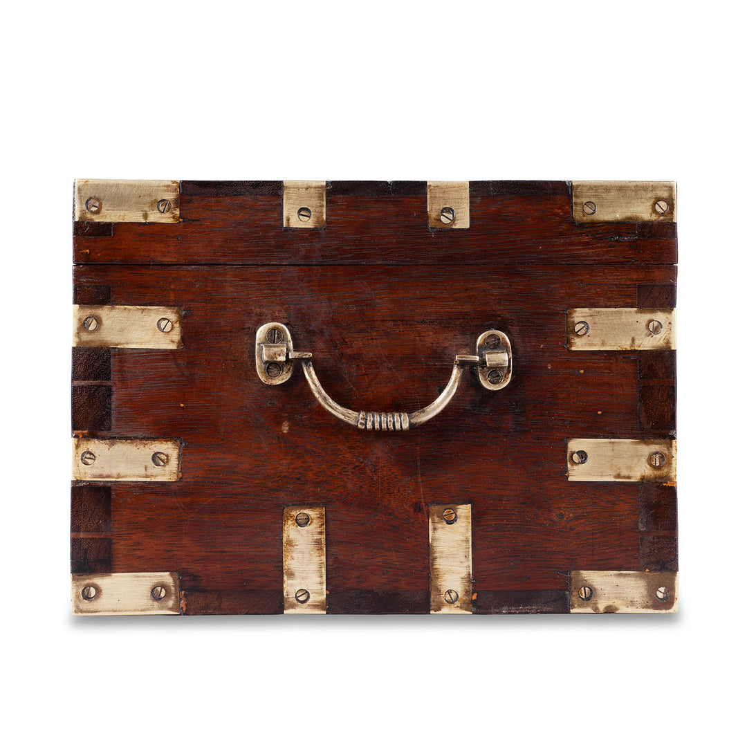 Side VIew Of Antique Indian Brass Bound Jewellery Box | Indigo Antiques