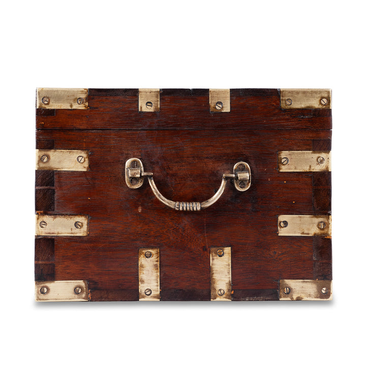Side VIew Of Antique Indian Brass Bound Jewellery Box | Indigo Antiques