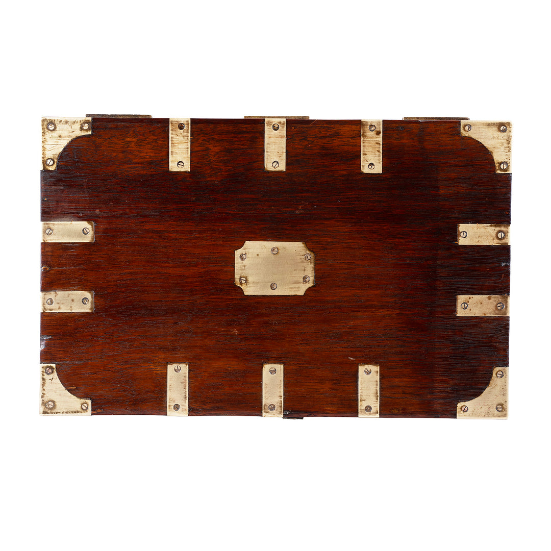 Top Down View Of Antique Indian Brass Bound Jewellery Box | Indigo Antiques