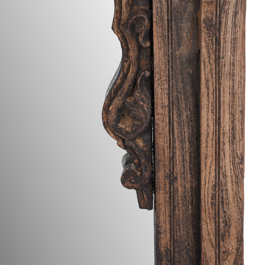 Carving Detail From Antique Teak Mihrab Window Mirror With Mughal Arch Carving From Madhya Pradesh India 19th Century | Indigo Antiques