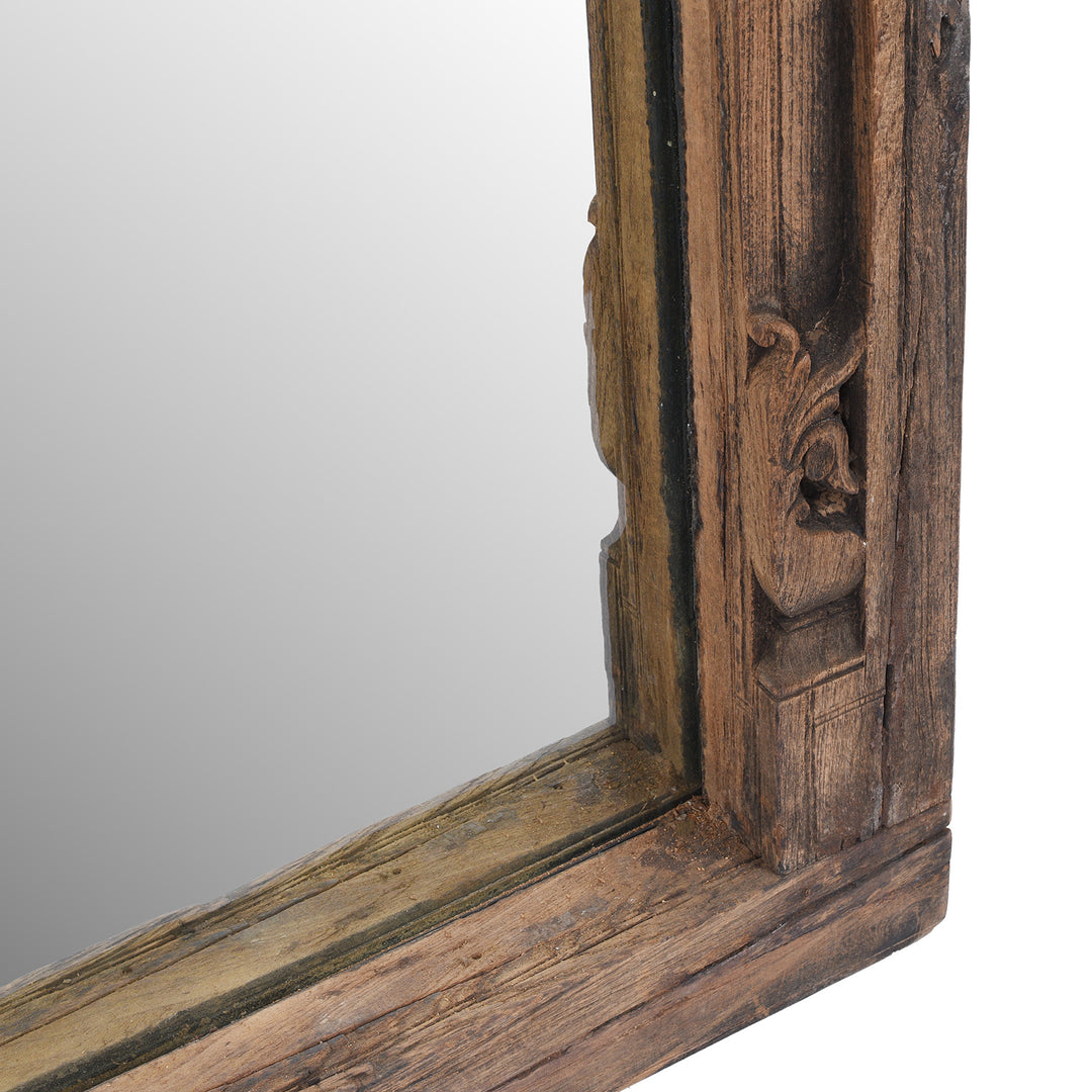Carving Detail From Antique Teak Mihrab Window Mirror With Mughal Arch Carving From Madhya Pradesh India 19th Century | Indigo Antiques