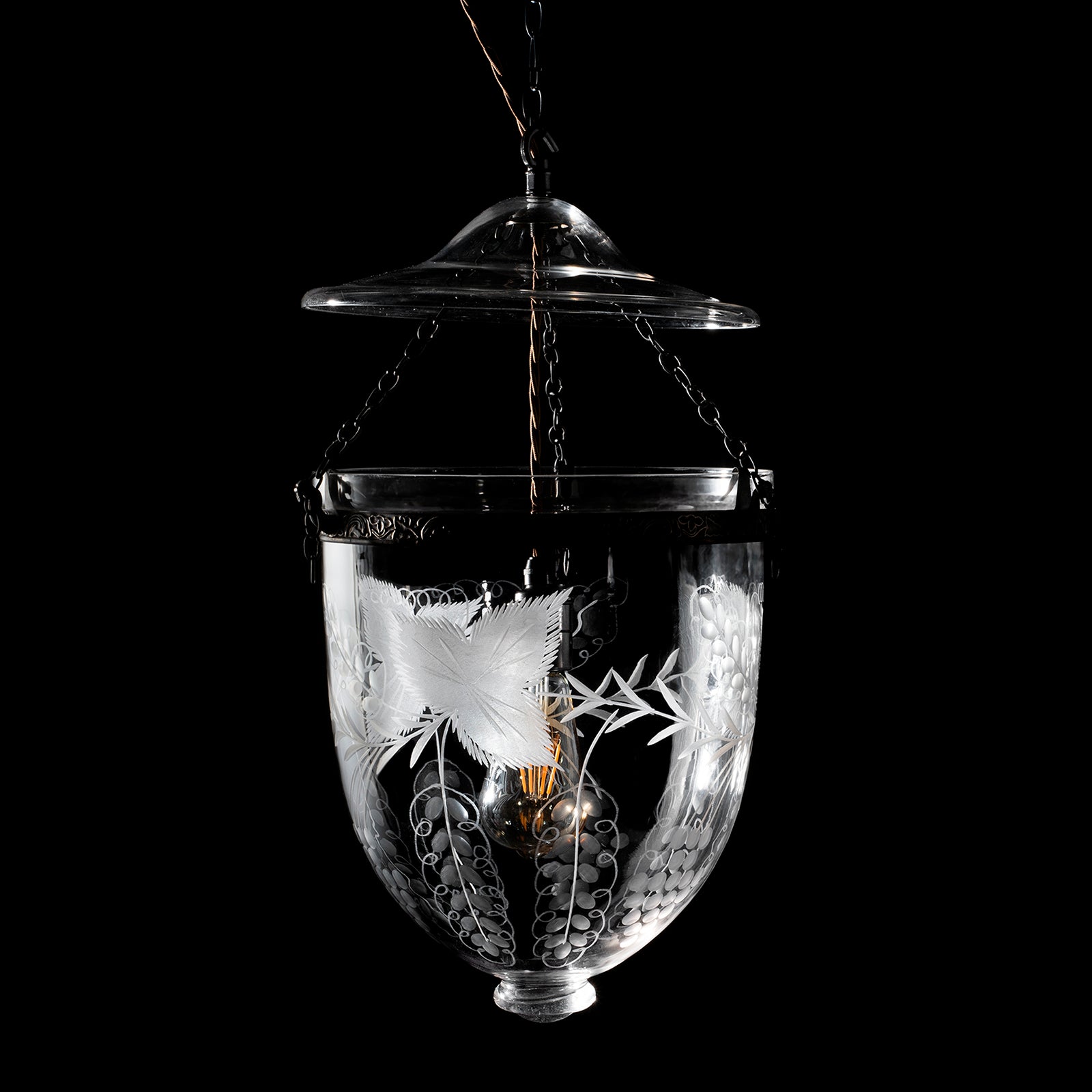 Engraved Indian Glass Hundi Pendant Lamp | Indigo Antiques