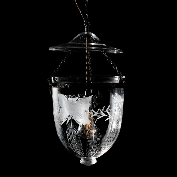 Engraved Indian Glass Hundi Pendant Lamp | Indigo Antiques