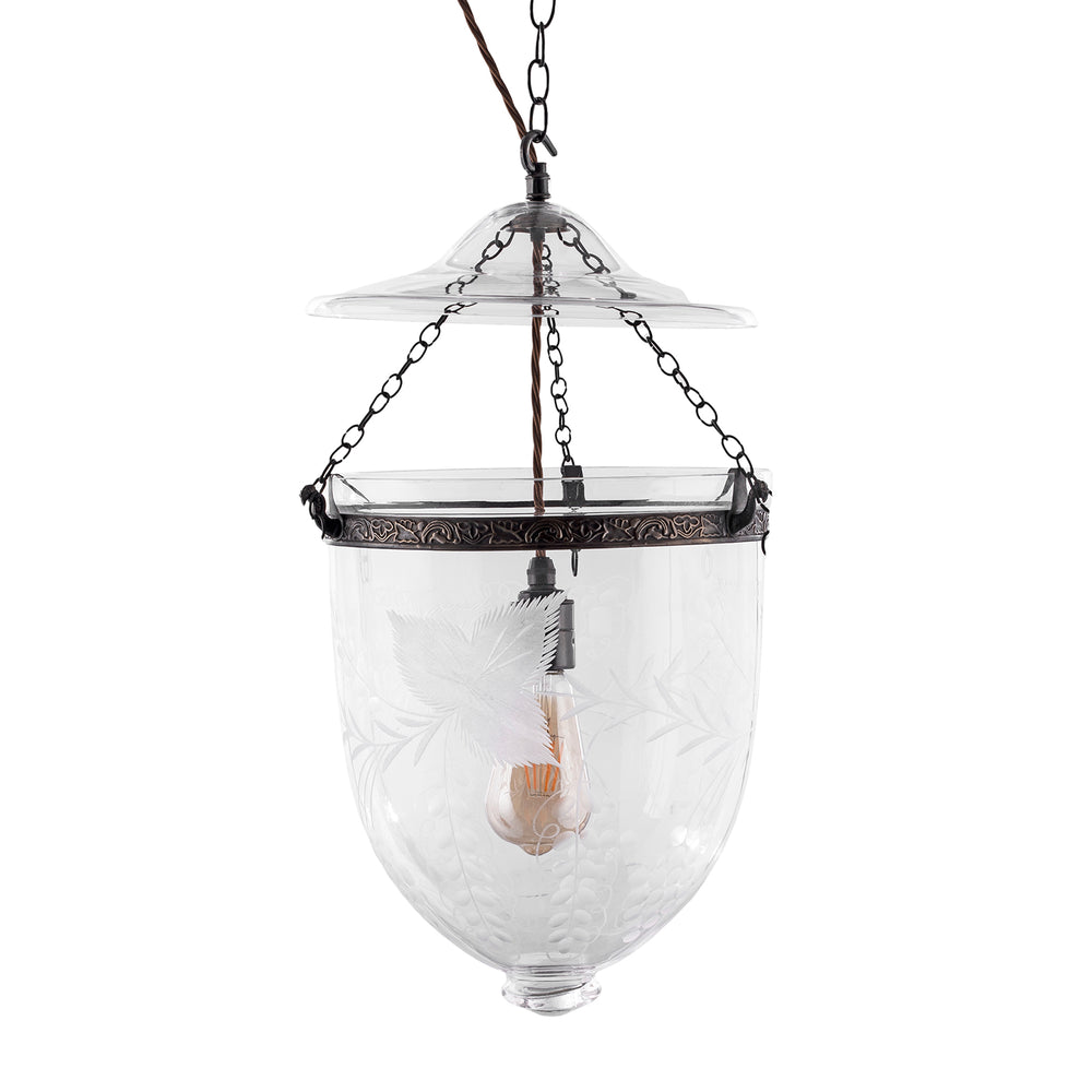 Engraved Indian Glass Hundi Pendant Lamp | Indigo Antiques