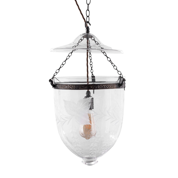 Engraved Indian Glass Hundi Pendant Lamp | Indigo Antiques