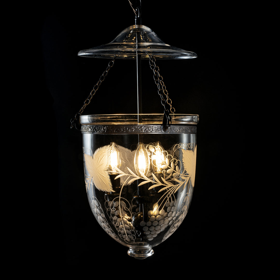 Engraved Grape Glass Hundi Lamp With 3 Way Fitting | Indigo Antiques