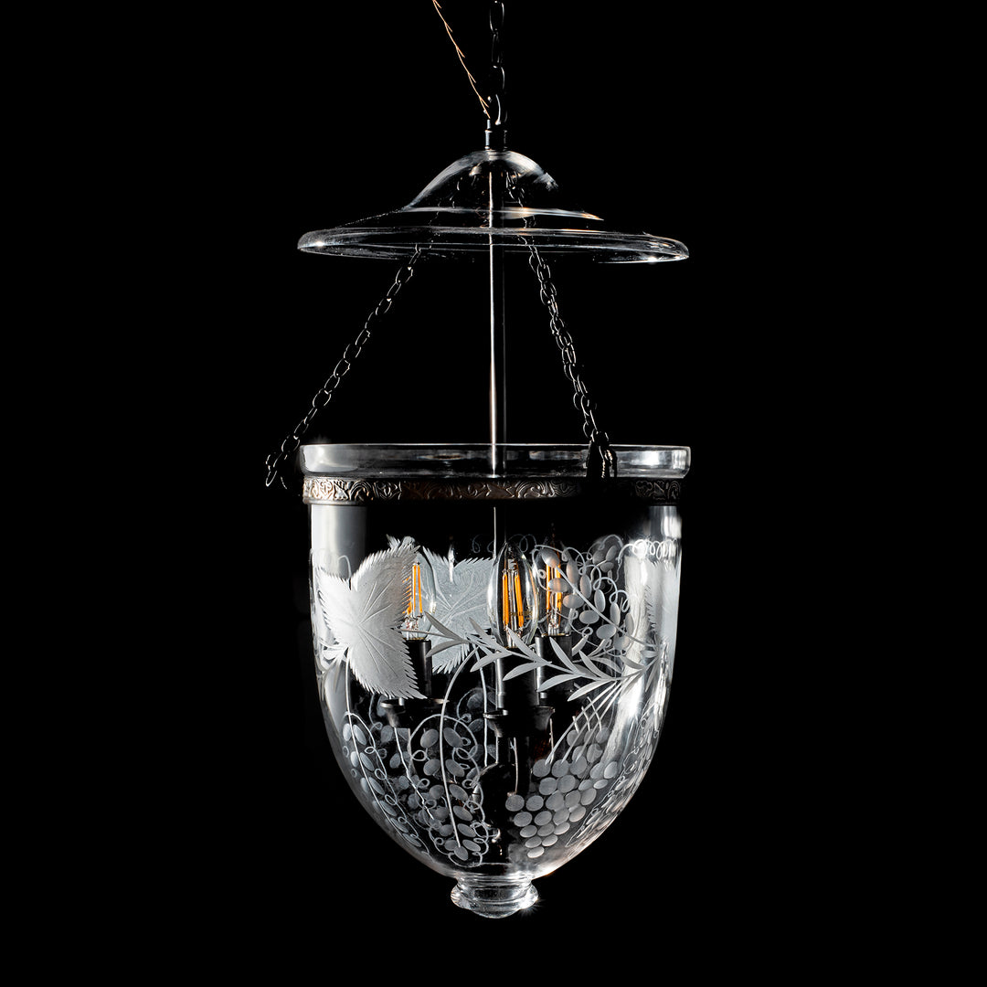 Engraved Grape Glass Hundi Lamp With 3 Way Fitting | Indigo Antiques