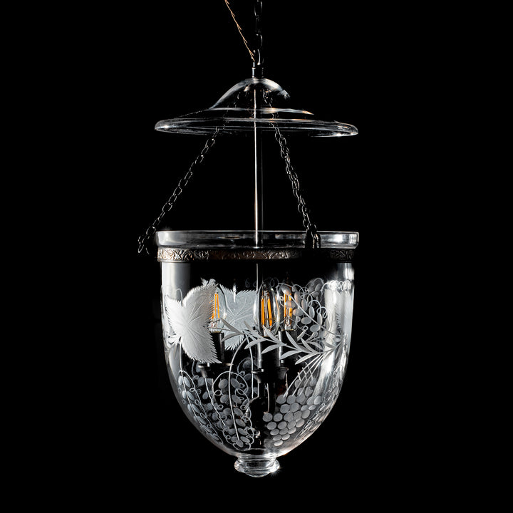 Engraved Grape Glass Hundi Lamp With 3 Way Fitting | Indigo Antiques