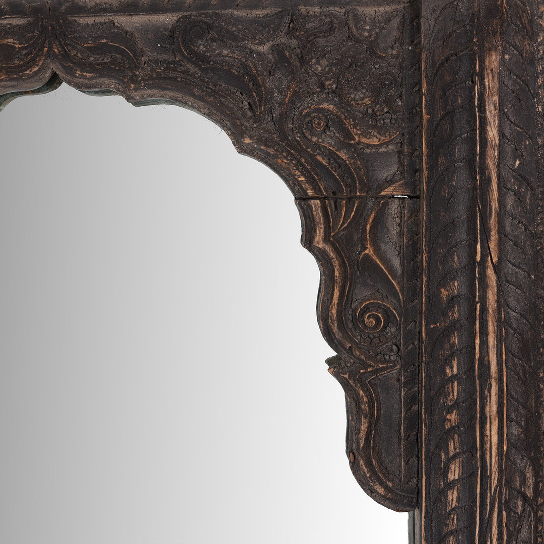 Carving Detail From Antique Indian Carved Teak Window Mirror | Indigo Antiques