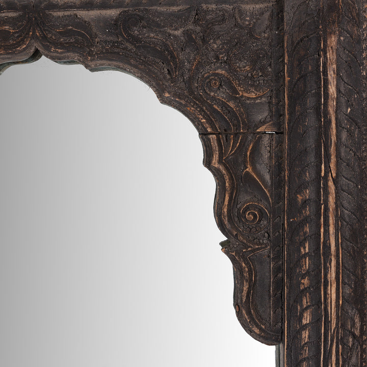 Carving Detail From Antique Indian Carved Teak Window Mirror | Indigo Antiques