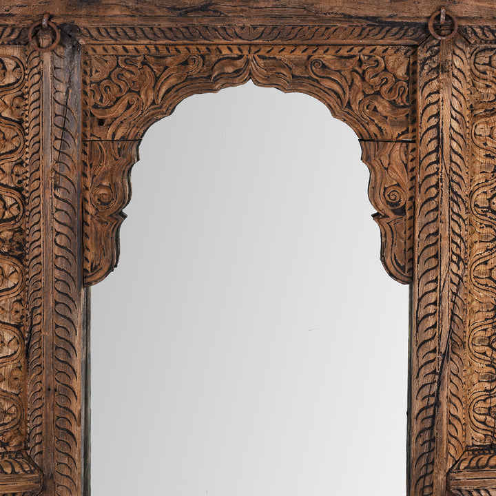 Arch Detail From Antique Indian Carved Teak Window Mirror 