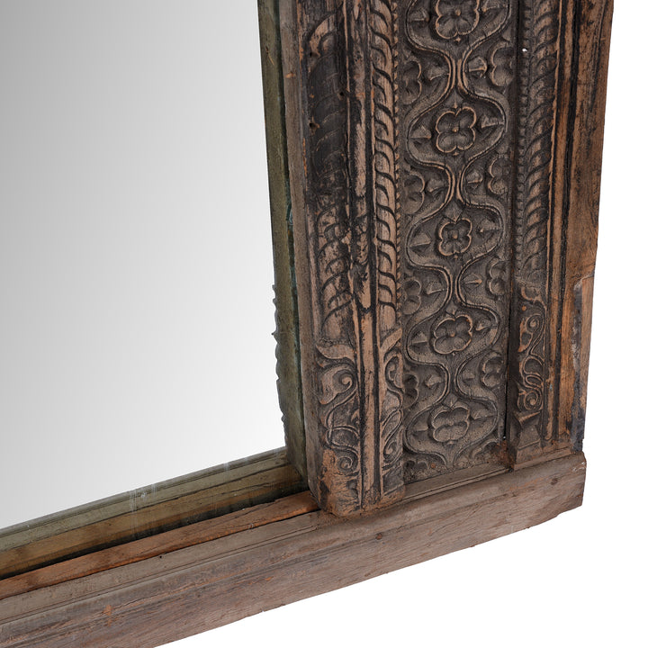 Carving Detail From Antique Indian Carved Teak Window Mirror | Indigo Antiques