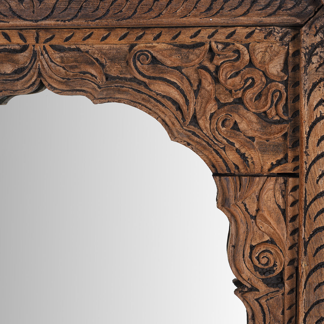 Carving Detail From Antique Indian Carved Teak Window Mirror 