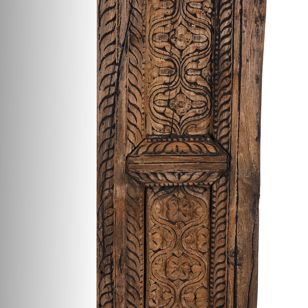 Carving Detail From Antique Indian Carved Teak Window Mirror 