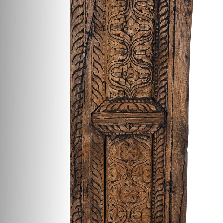 Carving Detail From Antique Indian Carved Teak Window Mirror 