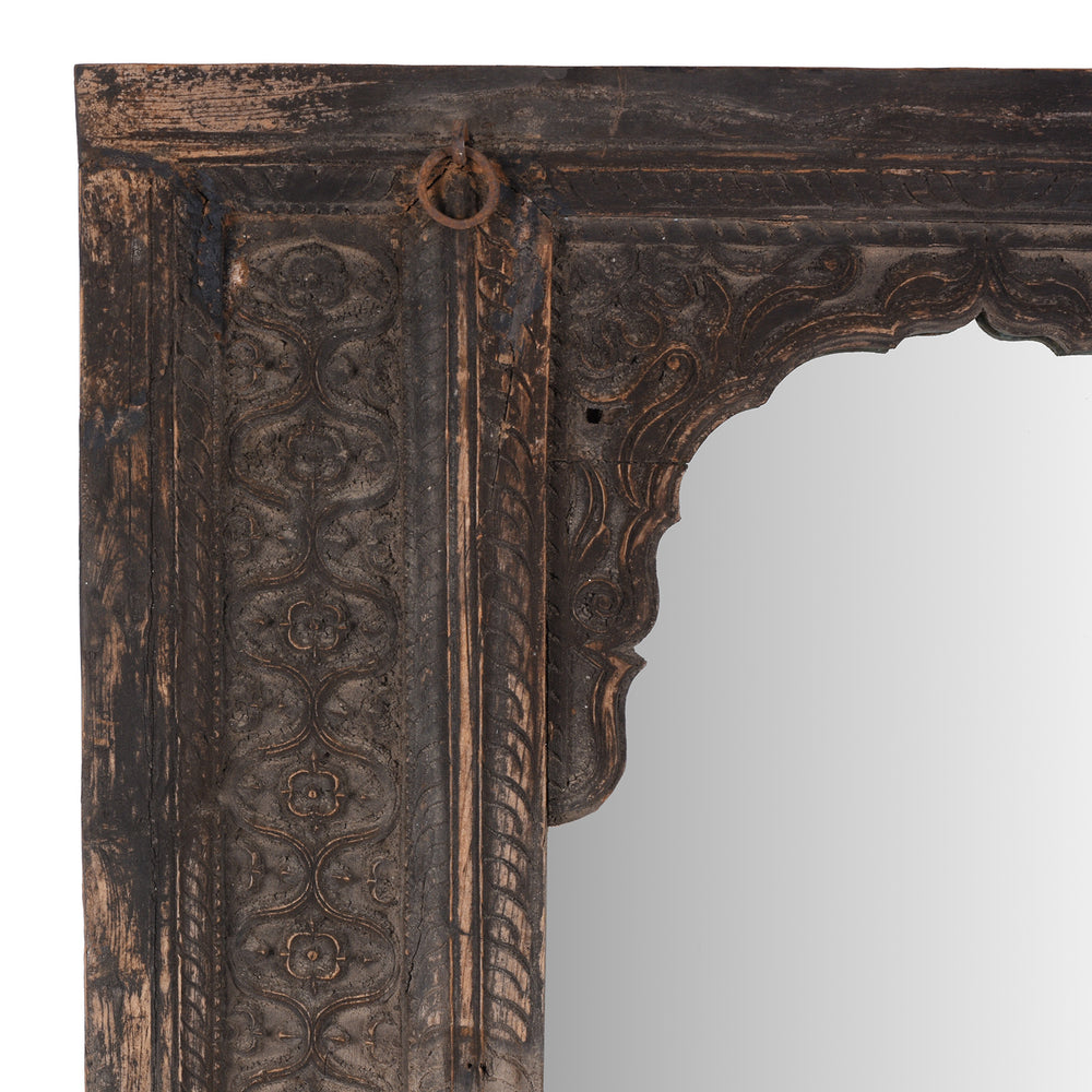 Corner Detail From Antique Indian Carved Teak Window Mirror | Indigo Antiques