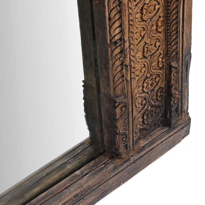 Frame Depth Detail From Antique Indian Carved Teak Window Mirror 