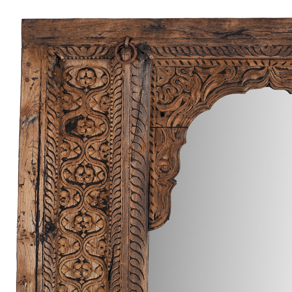 Corner Detail From Antique Indian Carved Teak Window Mirror 