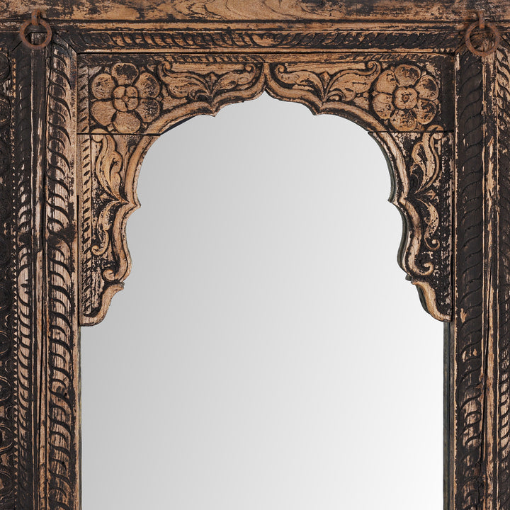 Arch Detail From Antique Indian Carved Teak Window Mirror From Maharashtra