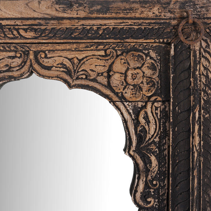 Carving Detail From Antique Indian Carved Teak Window Mirror From Maharashtra