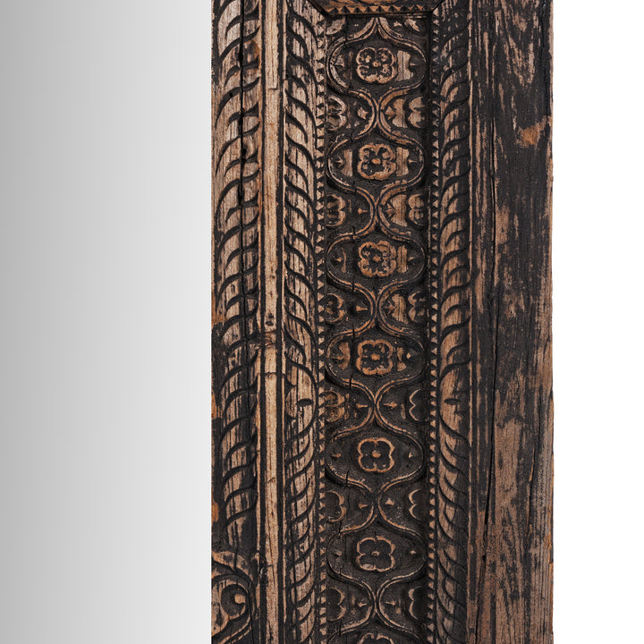 Carving Detail From Antique Indian Carved Teak Window Mirror From Maharashtra