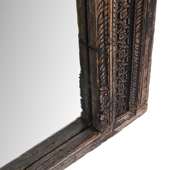 Depth Detail From Antique Indian Carved Teak Window Mirror From Maharashtra