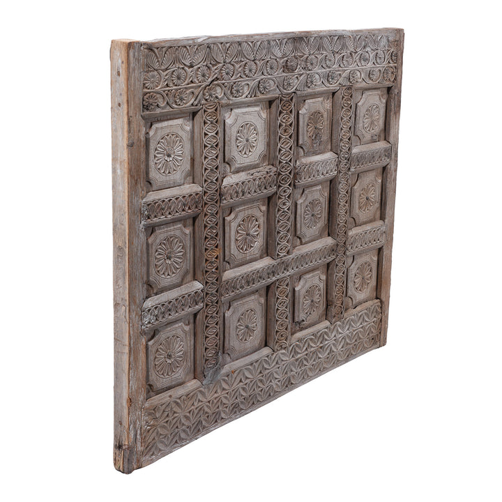 Angled View Of Antique Indian Chip Carved Panel | Indigo Antiques