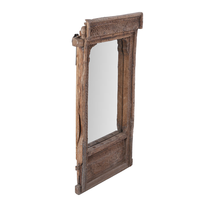 Angled View Of Antique Indian Carved Window Mirror | Indigo Antiques
