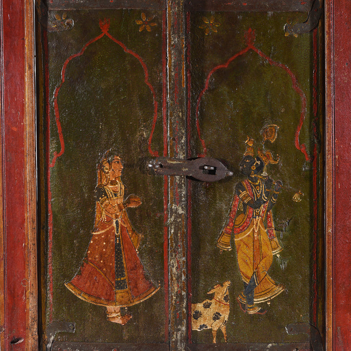 Central Design Detail From Antique indian Painted Window Shutter | Indigo Antiques