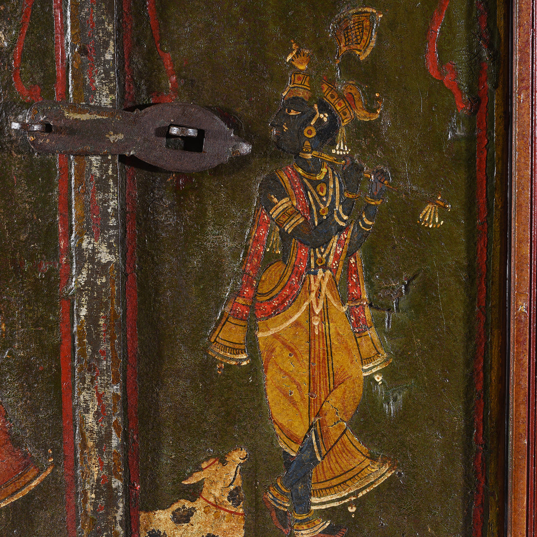 Krishna Detail From Antique indian Painted Window Shutter | Indigo Antiques