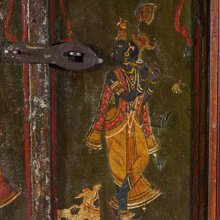 Krishna Detail From Antique indian Painted Window Shutter | Indigo Antiques