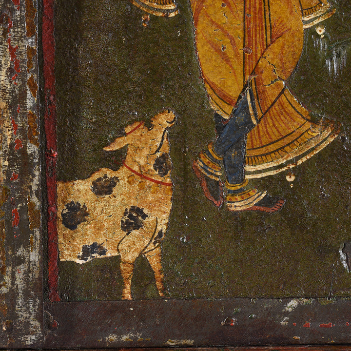 Nandi Detail From Antique indian Painted Window Shutter | Indigo Antiques