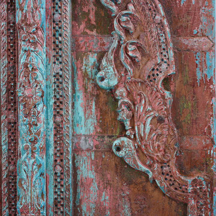 Carving Detail From Antique Indian Painted Bikaner Roheda Door 