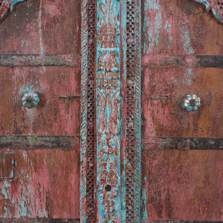 Carving Detail From Antique Indian Painted Bikaner Roheda Door 