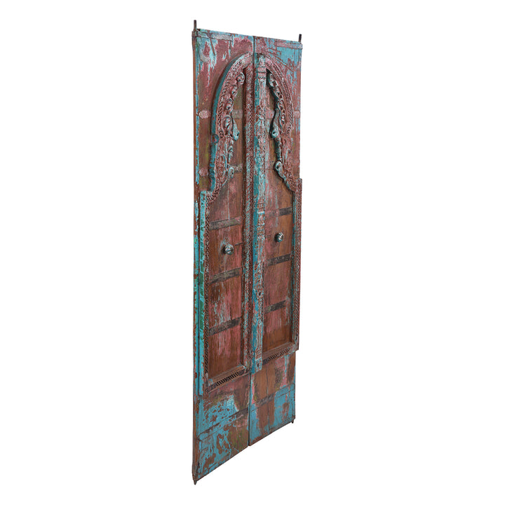 Angled View Of Antique Indian Painted Bikaner Roheda Door 