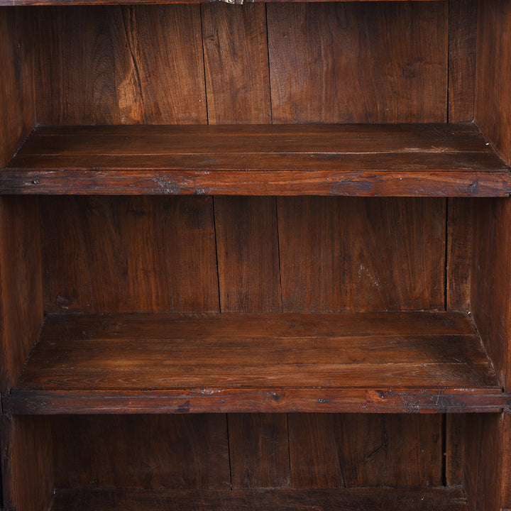 Shelf Detail From 19th Century Indian Teak Almirah Cabinet With Deeply Carved Sunburst Panels And Indo Portuguese Influence