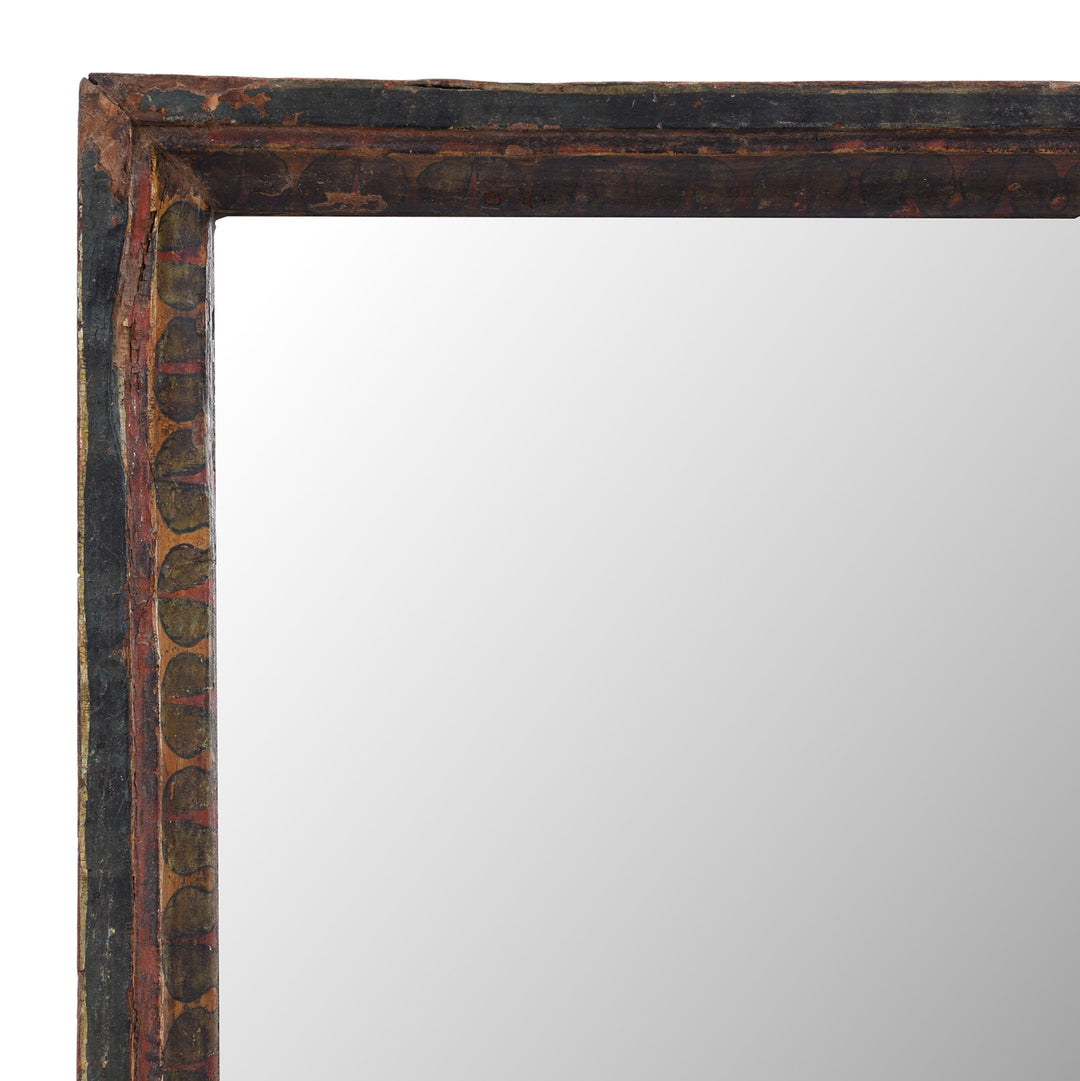 Corner Detail From Antique Indian Painted Rajasthani Mirror | Indigo Antiques