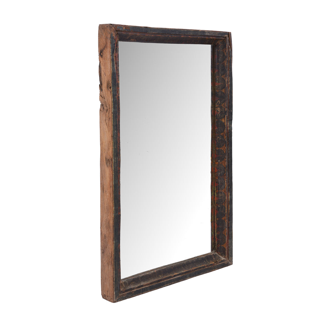 Angled View Of Antique Indian Painted Rajasthani Mirror | Indigo Antiques