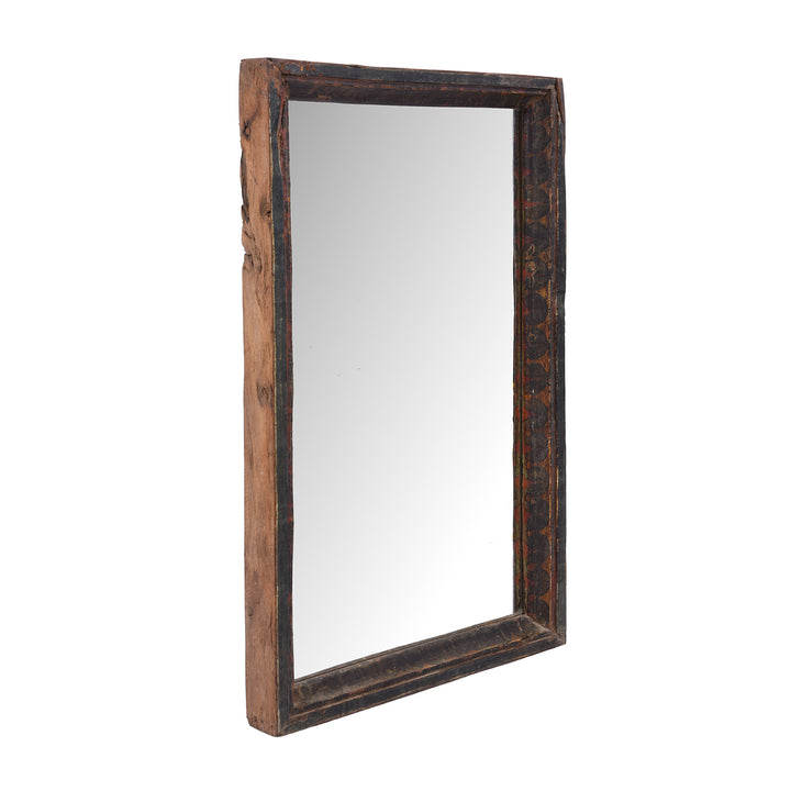 Angled View Of Antique Indian Painted Rajasthani Mirror | Indigo Antiques