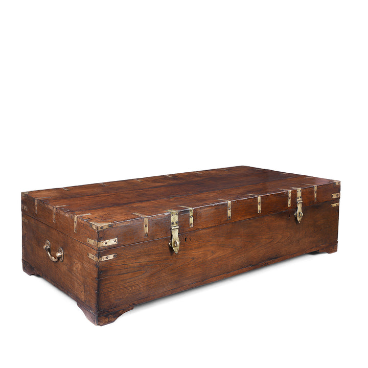 Angled View Of Antique Indian Brass Bound Military Chest | Indigo Antiques