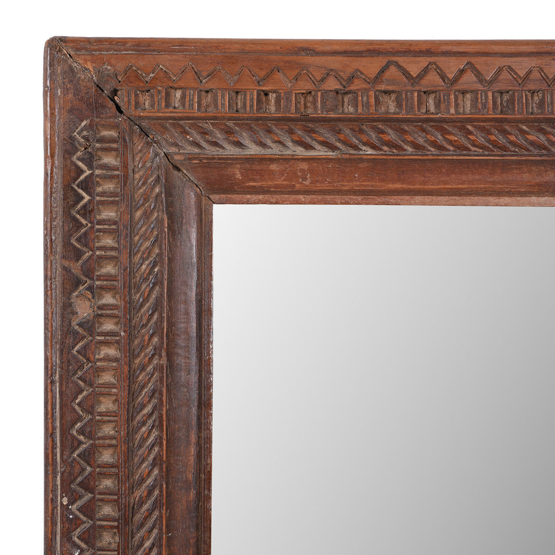 Corner Detail From Indian Mirror Made From Reclaimed Wood | Indigo Antiques