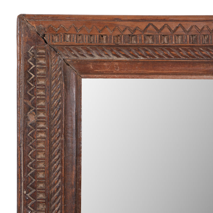 Corner Detail From Indian Mirror Made From Reclaimed Wood | Indigo Antiques