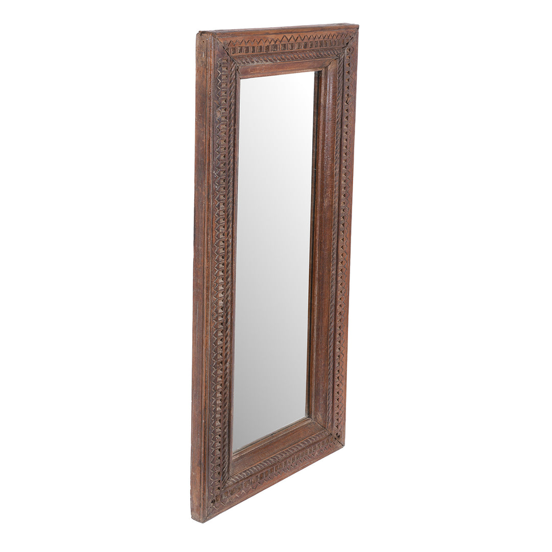 Angled VIew Of Indian Mirror Made From Reclaimed Wood | Indigo Antiques