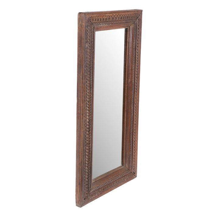 Angled VIew Of Indian Mirror Made From Reclaimed Wood | Indigo Antiques
