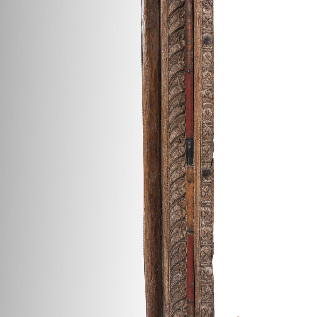 Frame Detail From 19th Century Shekhawati Roheda Wood Mirror Crafted From An Antique Carved Window Frame With Original Painted Beadwork Details