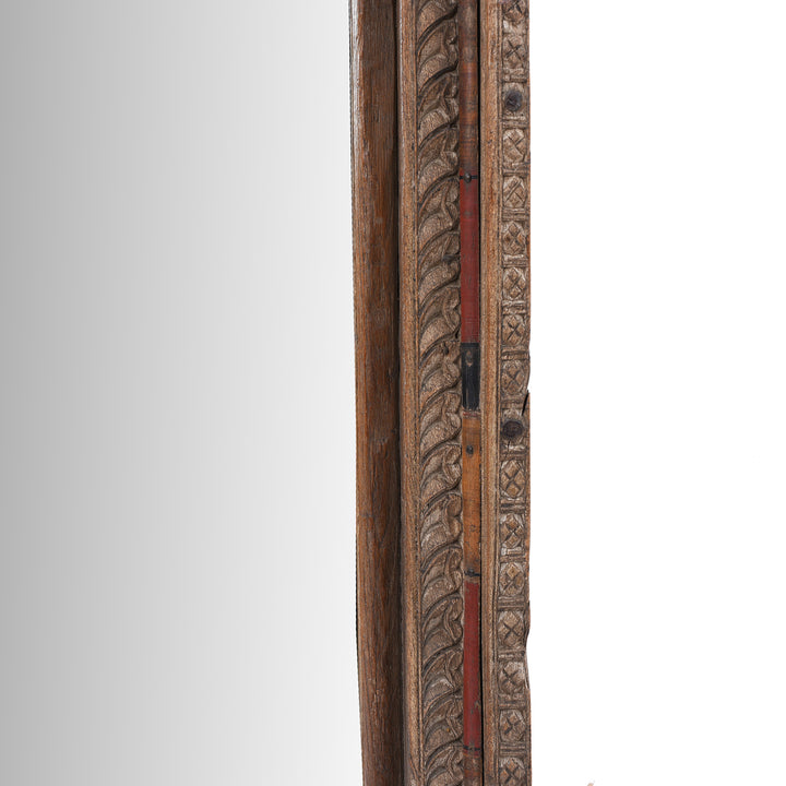 Frame Detail From 19th Century Shekhawati Roheda Wood Mirror Crafted From An Antique Carved Window Frame With Original Painted Beadwork Details