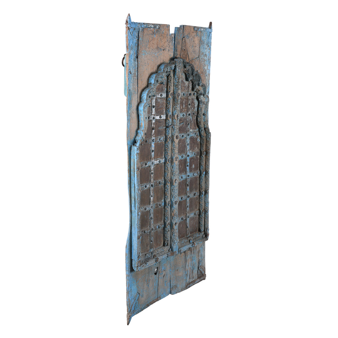 Angled View Of Antique Indian Carved Teak Window Shutters | Indigo Antiques